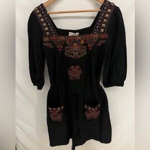 Sweet By Miss Me Women’s Bohemian Embroidered Studded Black Dress Size S NWT